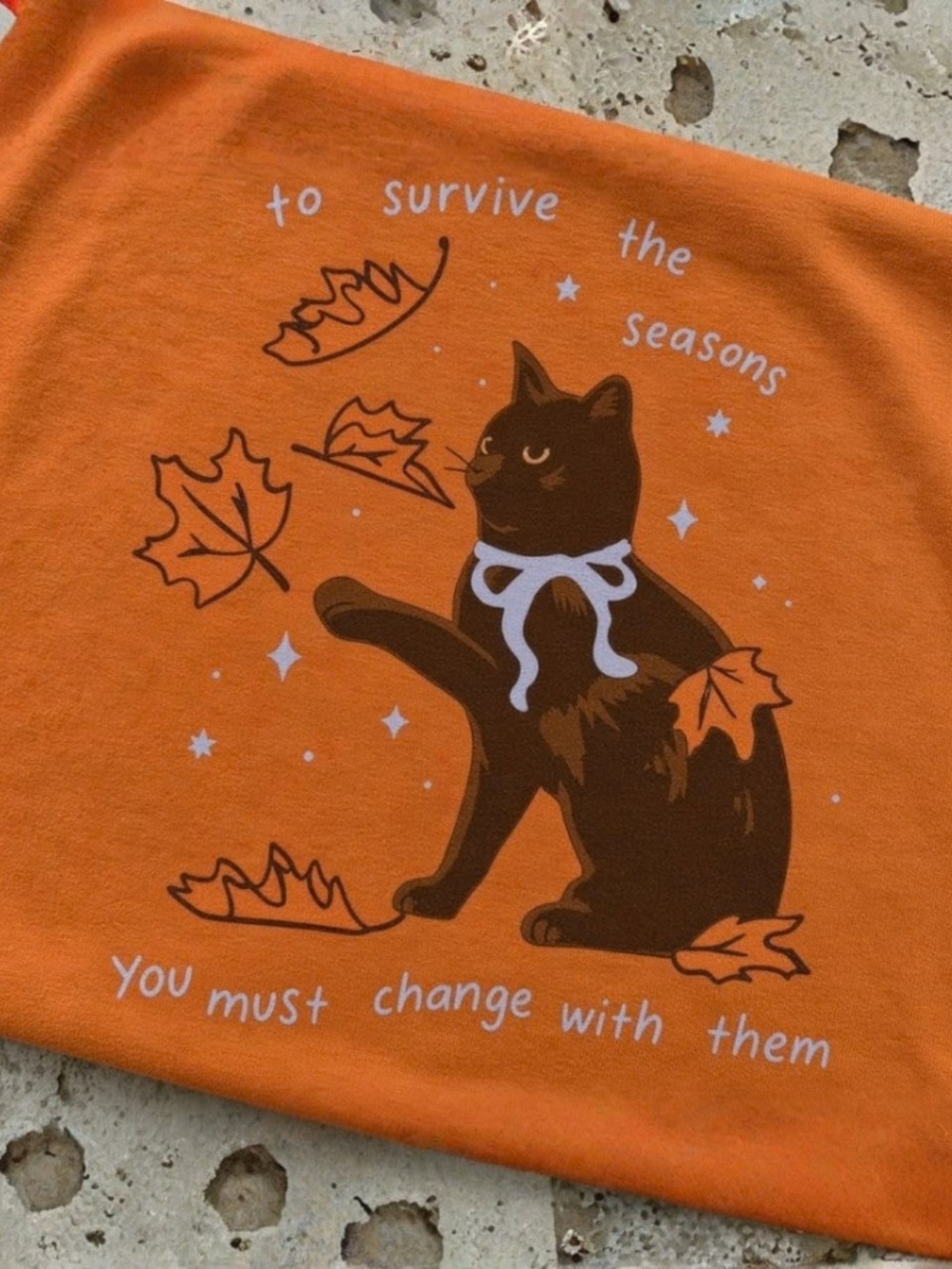 Autumn Black Cat Falling Leaves Graphic T-Shirt Gildan 5000 Heavy Cotton Tee - Picture 3 of 4
